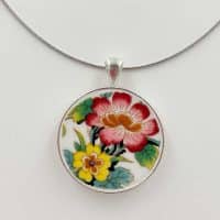 Round Vintage Coalport Ming Rose china Pendant