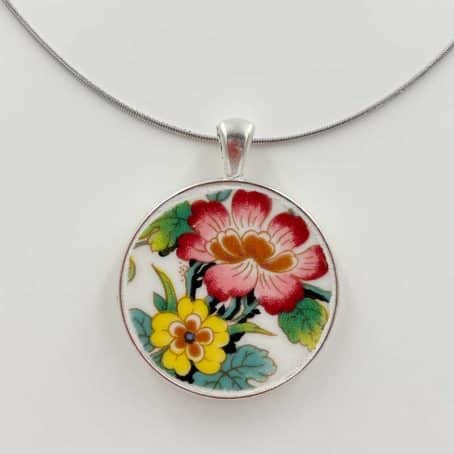 Round Vintage Coalport Ming Rose china Pendant