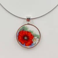 Round Vintage china Poppies Pendant